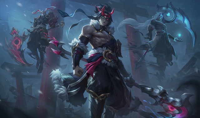 Splash art mới cho thấy tư thế của Yasuo Ma Kiếm - Khởi Nguyên khá giống với tư thế của Kayn Tuyết Nguyệt trước đây - Ảnh: Huyy Nguyen.